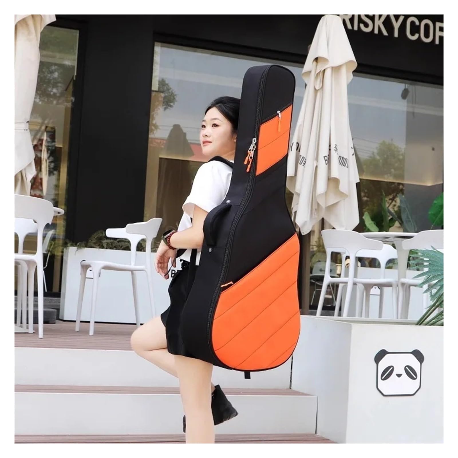 Torba na gitarę akustyczną o grubości 41 cali, ochronny pokrowiec fortepian do pieśni ludowych(Black with orange)