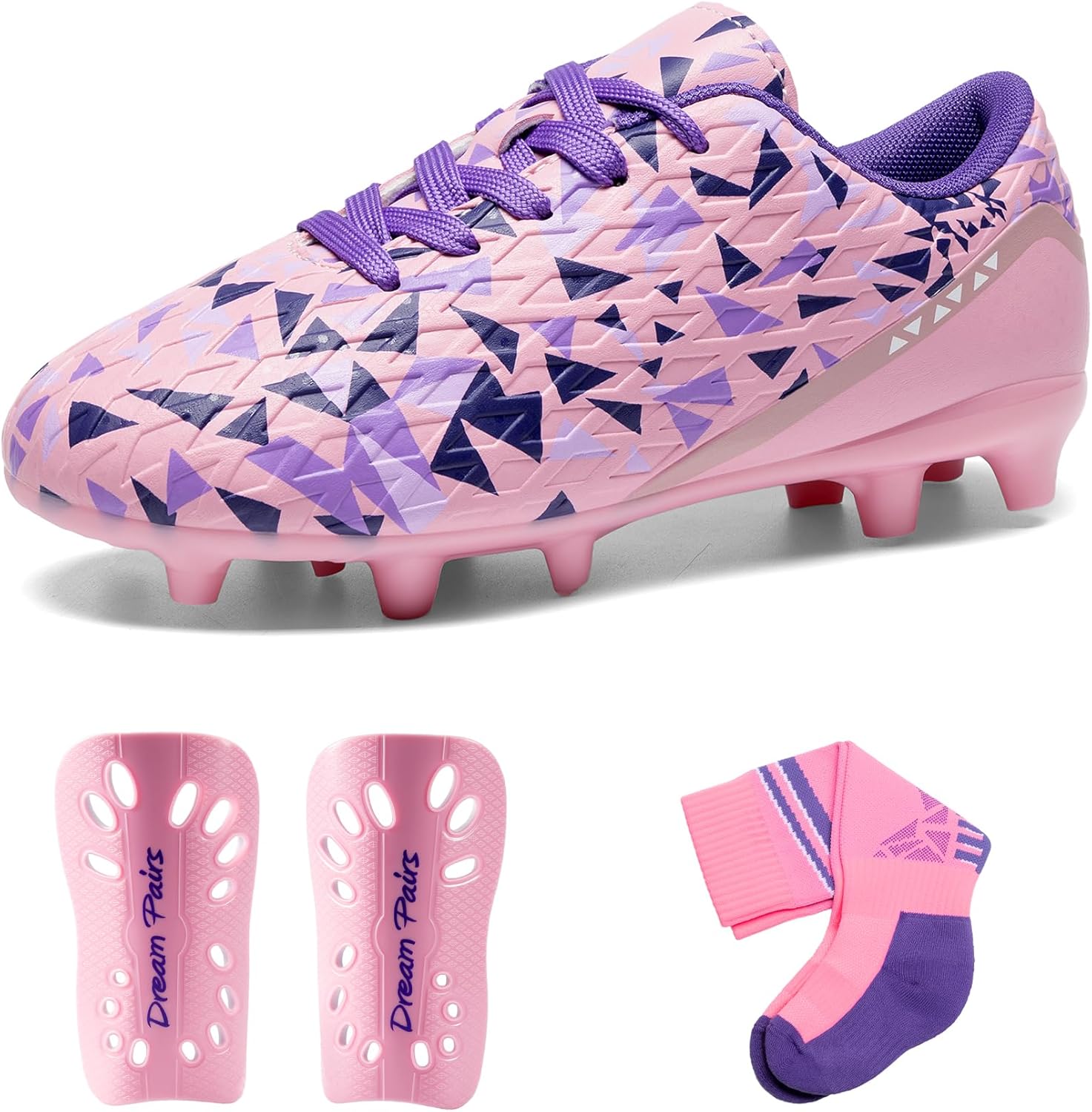 DREAM PAIRS Boys Girls Soccer Cleats Youth Firm Groud Athletic Outdoor Trainning Football Shoes with Soccer Socks