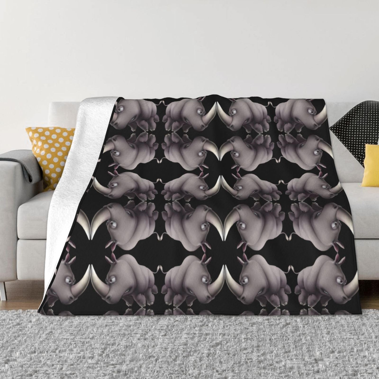 Couverture de lit douce et chaude en flanelle premium motif rhinocéros sauvage 127cm