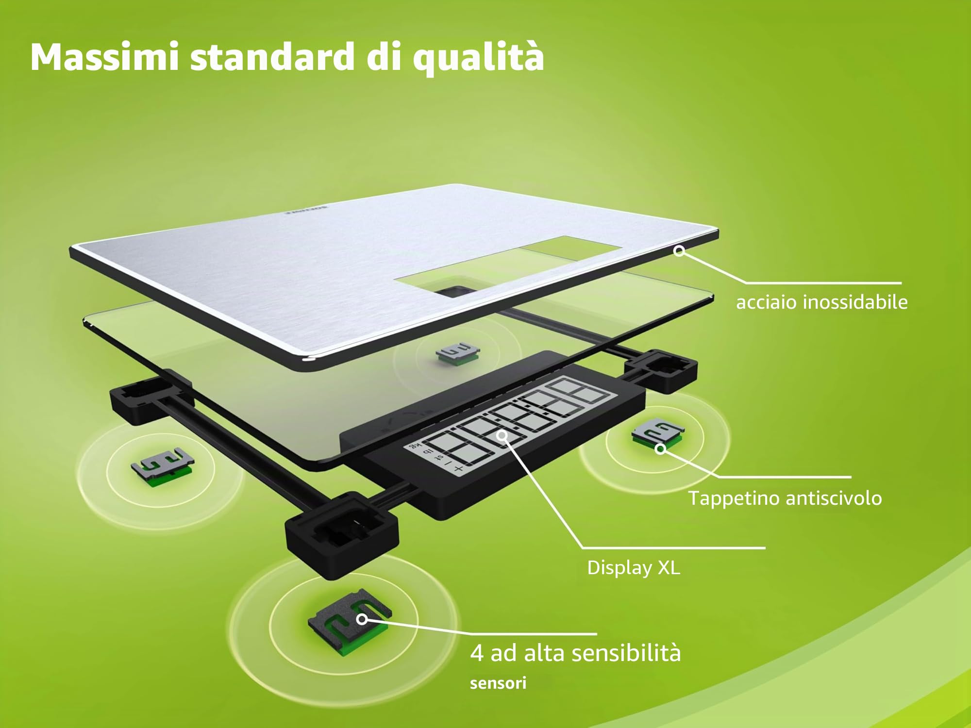 Soehnle Style Sense Safe 300 Bilancia pesapersone, Bilancia digitale con display LCD extra-large, Bilancia pesa persona digitale anti-impronte