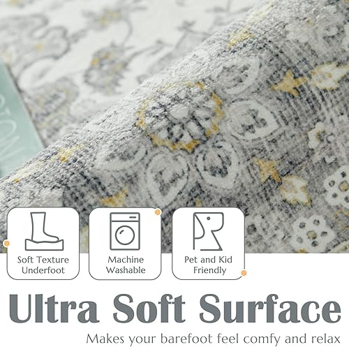 Miniatura 3 de jinchan Alfombra de entrada de 2 x 3 pulgadas, alfombra floral gris envejecida, alfombra suave, alfombra retro vintage, alfombra para puerta de