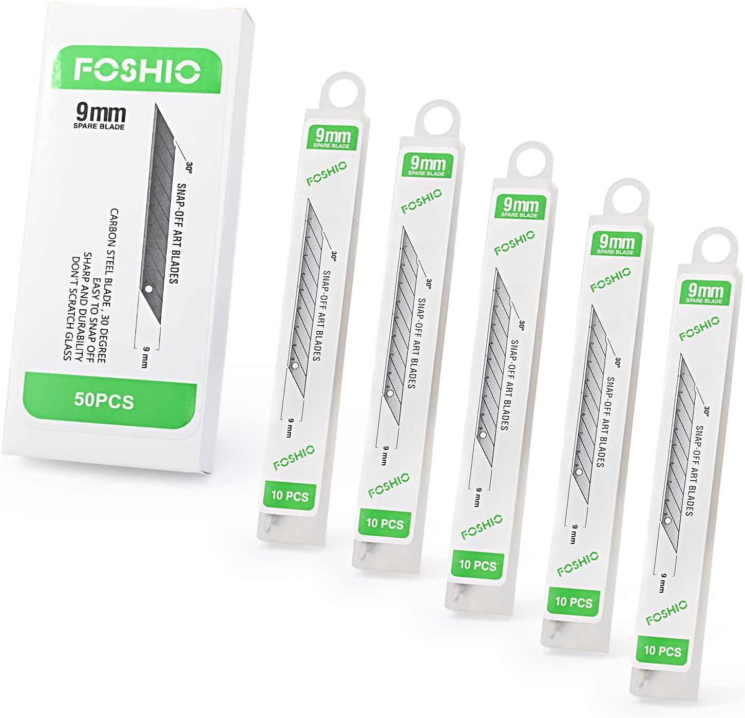 FOSHIO 50 Pack 30 Degree Snap Off Blades 9MM, Universal Utility Knives Hobby Knife Blades Vinyl Wraps Cutter Knife Replacement Blades