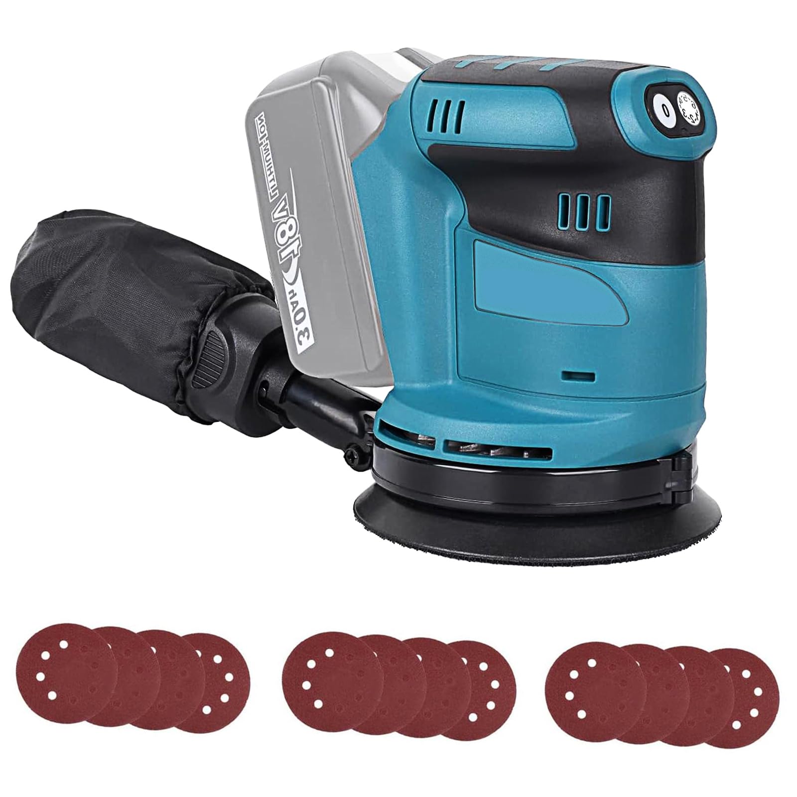 18V Electric Sander, Compatible with 18V Battery, 3 Variable Speeds, Up to 15000 RPM, Battery Orbital Sander with 12PCs Sanding Sheets, for Sanding Polishing Wood (Tool only)
