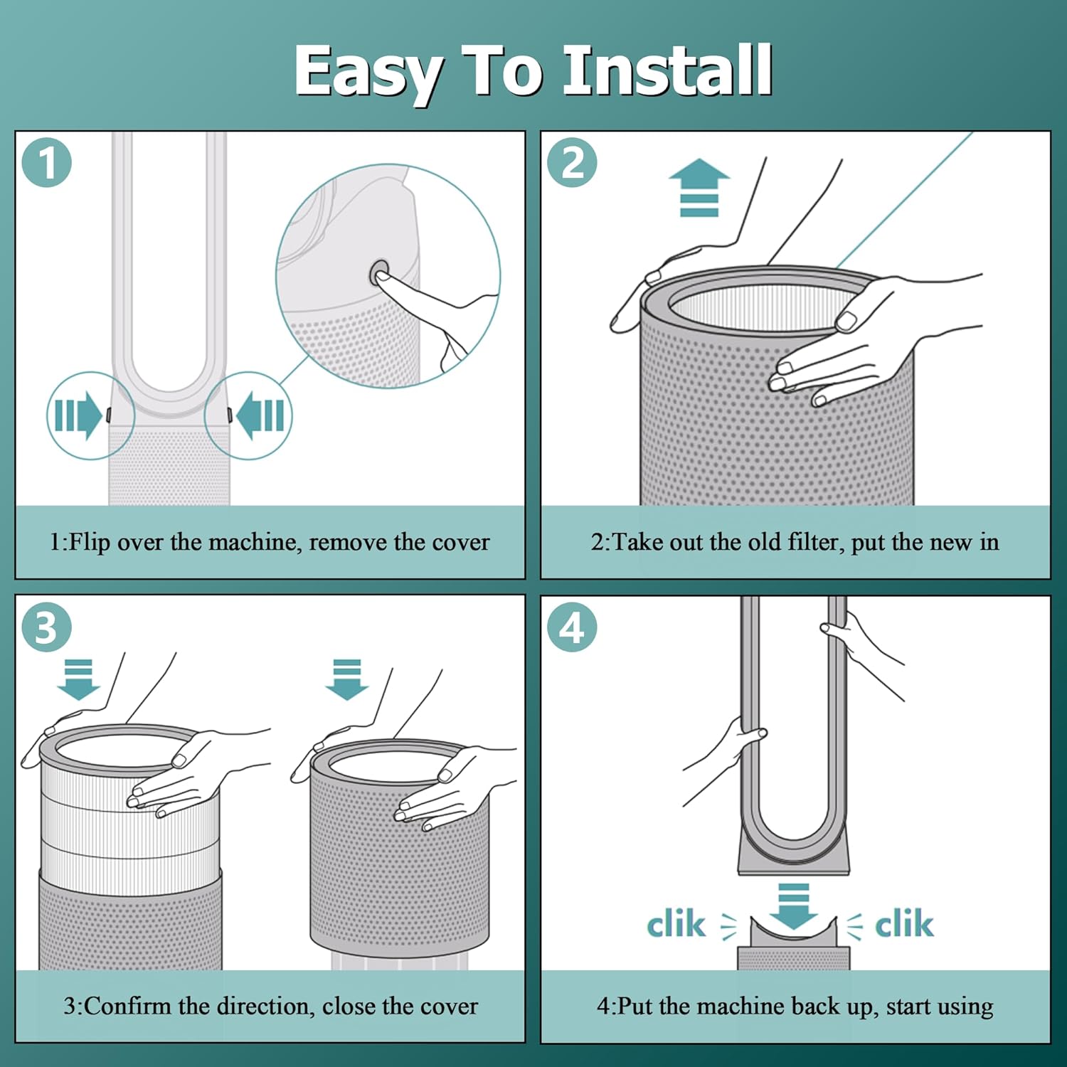 TP01 Filter Replacement for Dyson Tower Purifier Pure Cool Link TP01, TP02, TP03, AM11, BP01, Funmit 360° Combi Activated Carbon Filter, Compared to Part 968126-03, 2 Pack