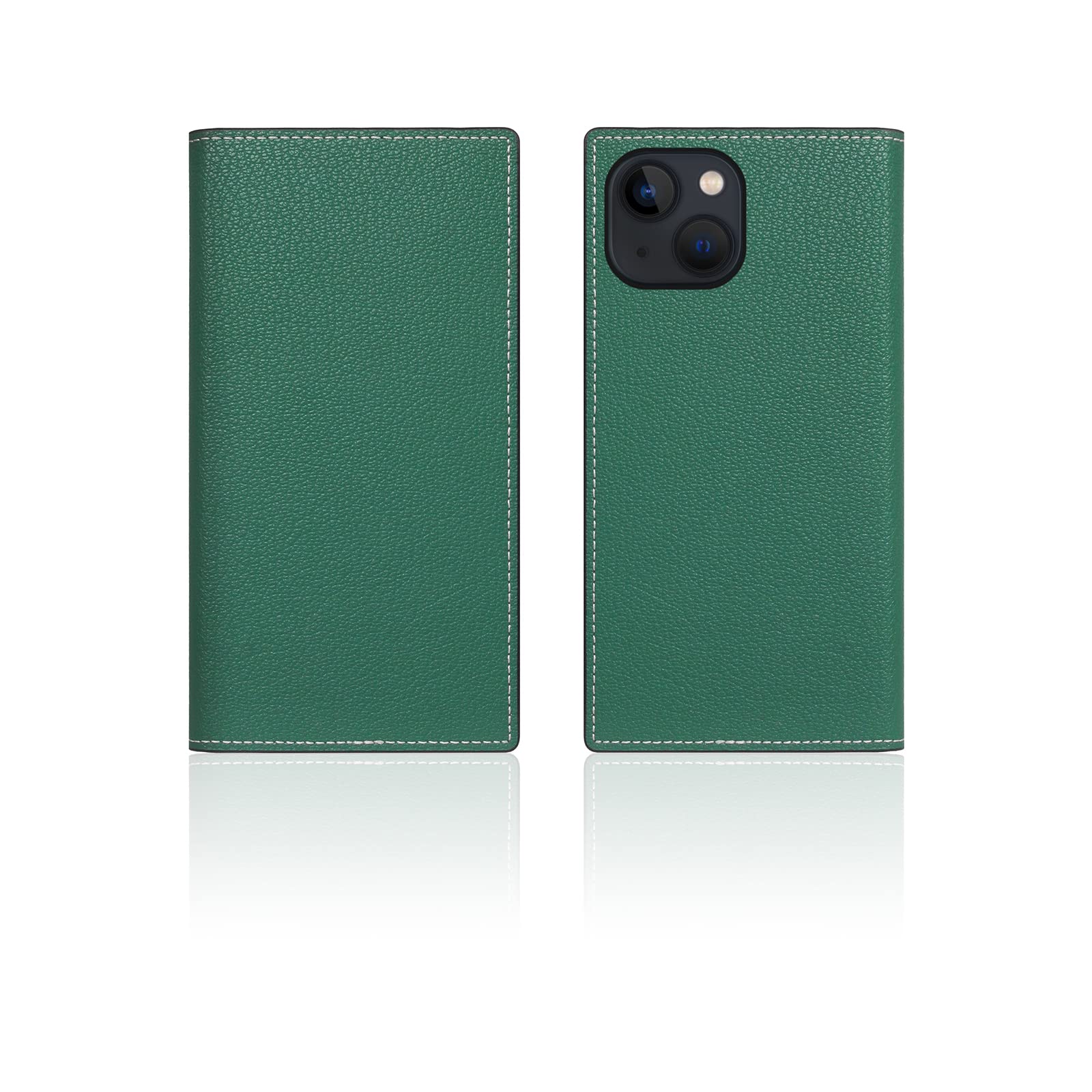 SLG Étui portefeuille en cuir coque compatible avec iPhone 14, D6 hybride en cuir grainé à rabat avec fente pour carte avec boîte cadeau, fait à la main et conçu pour iPhone 14 (vert marine)