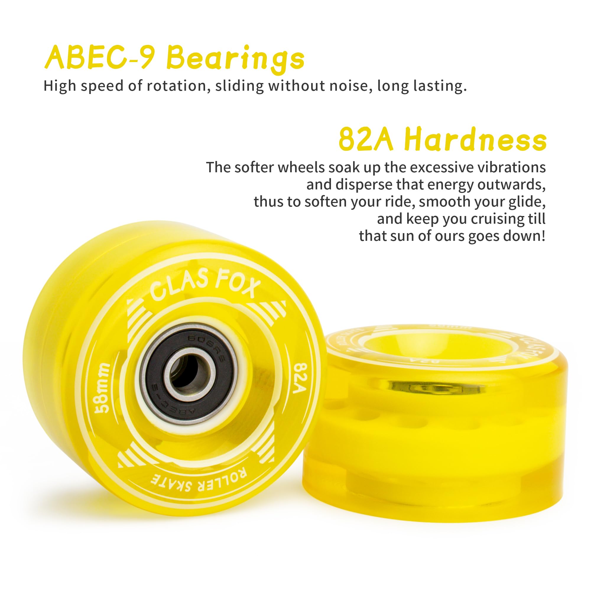 CLAS FOX Roller Skate Wheels Outdoor or Indoor 58mm32mm 82A (Set of 8) (Yellow)