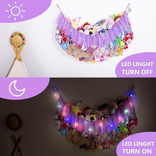 Miniatura 3 de Red grande para animales de peluche o hamaca con cinta LED y malla para colgar en la pared, red de juguetes para animales de peluche, ideas