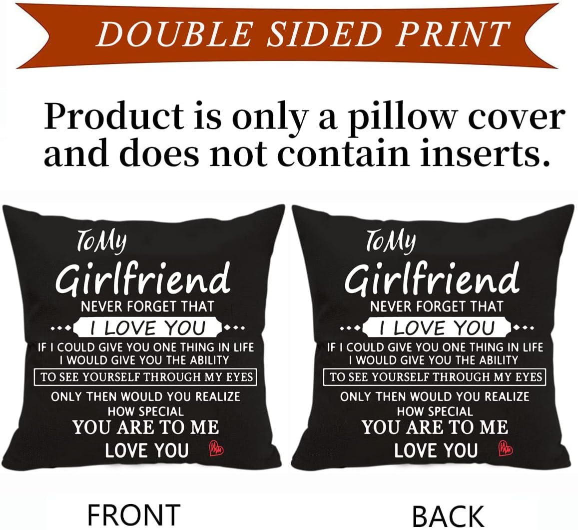 Gifts for Girlfriend, Two Sided Printing Lover Pillow Cover + Couple Keychain, Valentine's Day Birthday Gifts for Girlfriend, Long Distance Relationship Gift, Velvet Decorative Pillowcase 18"x 18" image 2