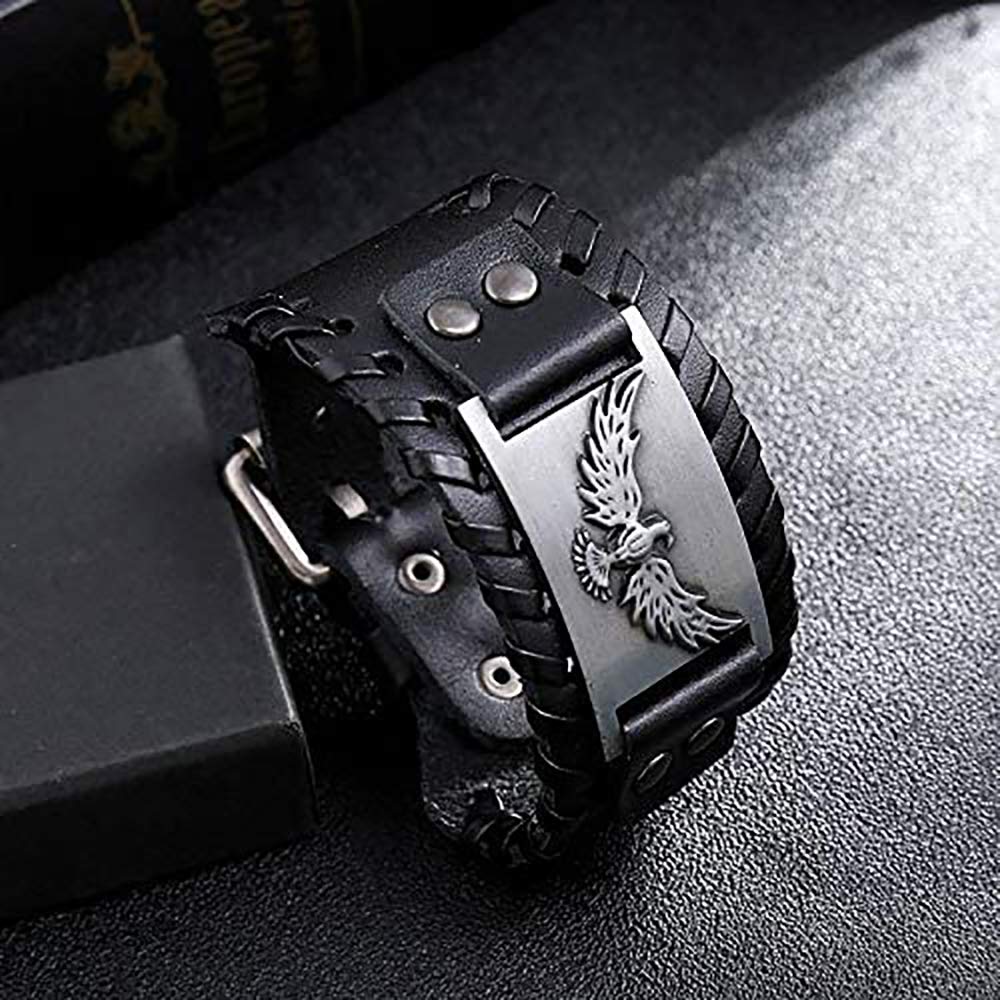 YDYDTTKD Pulseras para Hombres y Mujeres Brazalete Vintage Pulsera única nórdica Amuleto Hebilla Ajustable Joyería pagana de Cuero de/a