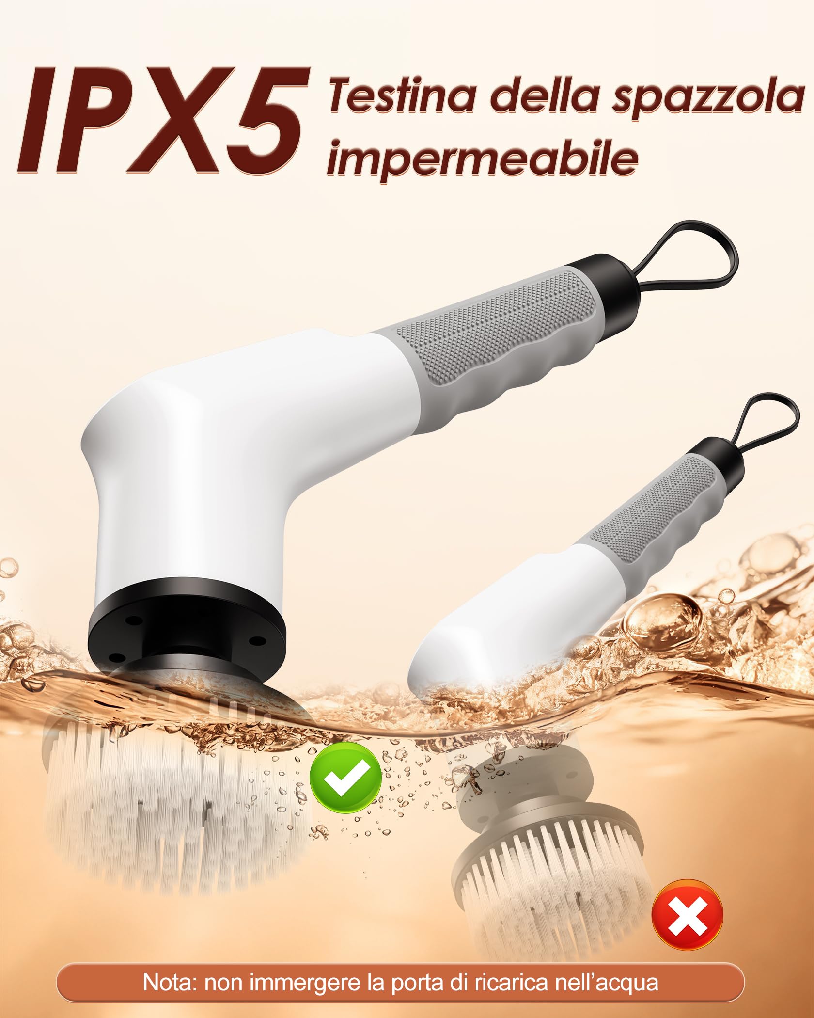 Spazzola Rotante Pulizia Casa 2025 Upgrade, 2 Velocità Spazzola Elettrica per Pulizia con 8 teste di foratura intercambiabili, con maniglia regolabile per bagno pavimento piastrellato (Bianco)