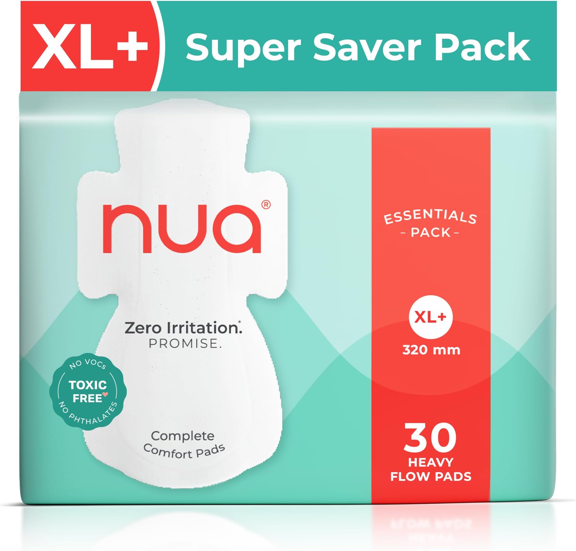 Nua Cotton Sanitary Pads for Women, Toxic-Free & Rash-Free, Unscented, Leakproof – Complete Comfort for Heavy Flow (30 Pads)