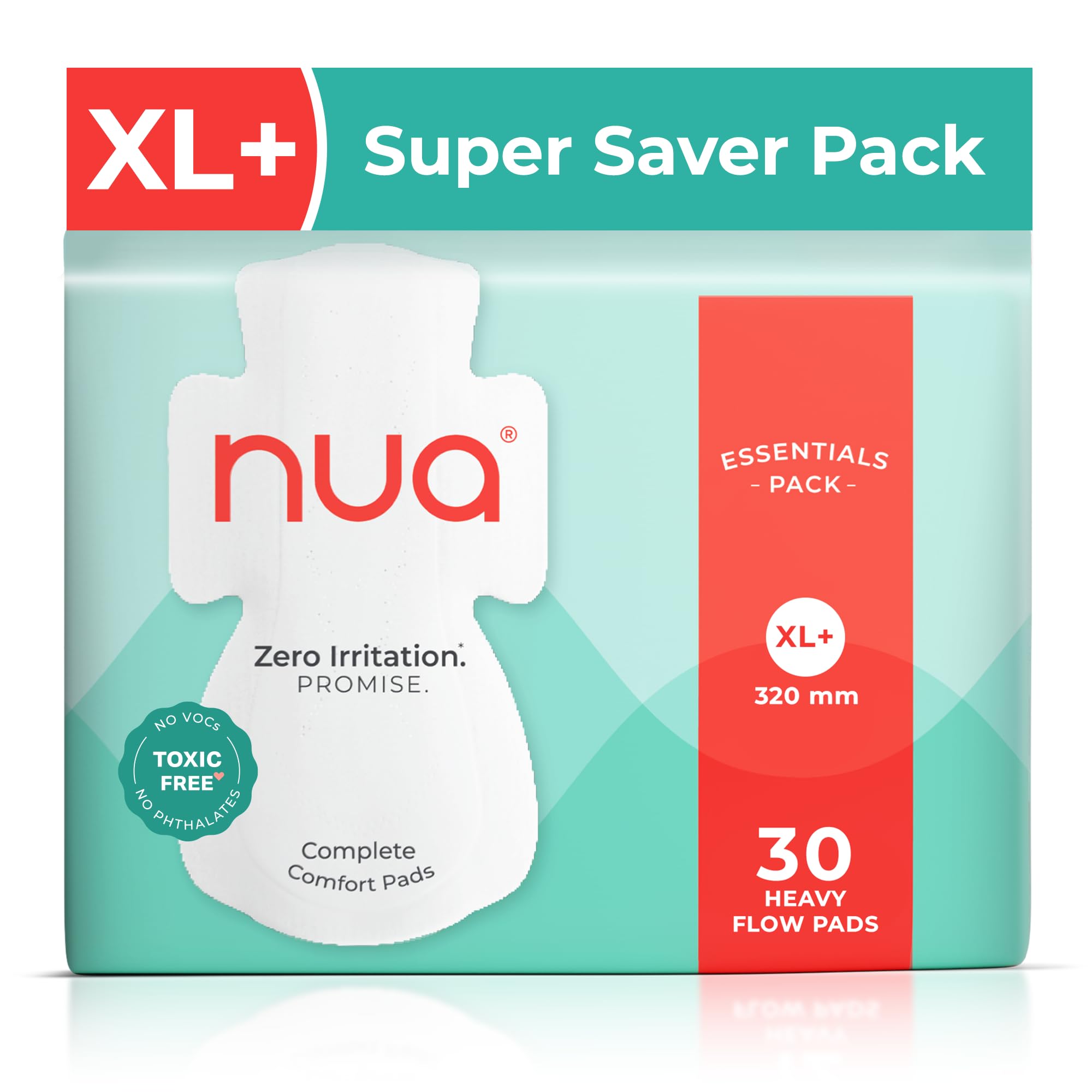 Nua Complete Comfort Sanitary Pads for Women XL+ | Pack of 30 | Heavy Flow Pads | Super Saver | Zero Irritation Promise | Comfortable All-Day Protection | Ultra-Thin | Super Absorbent | No rashes |