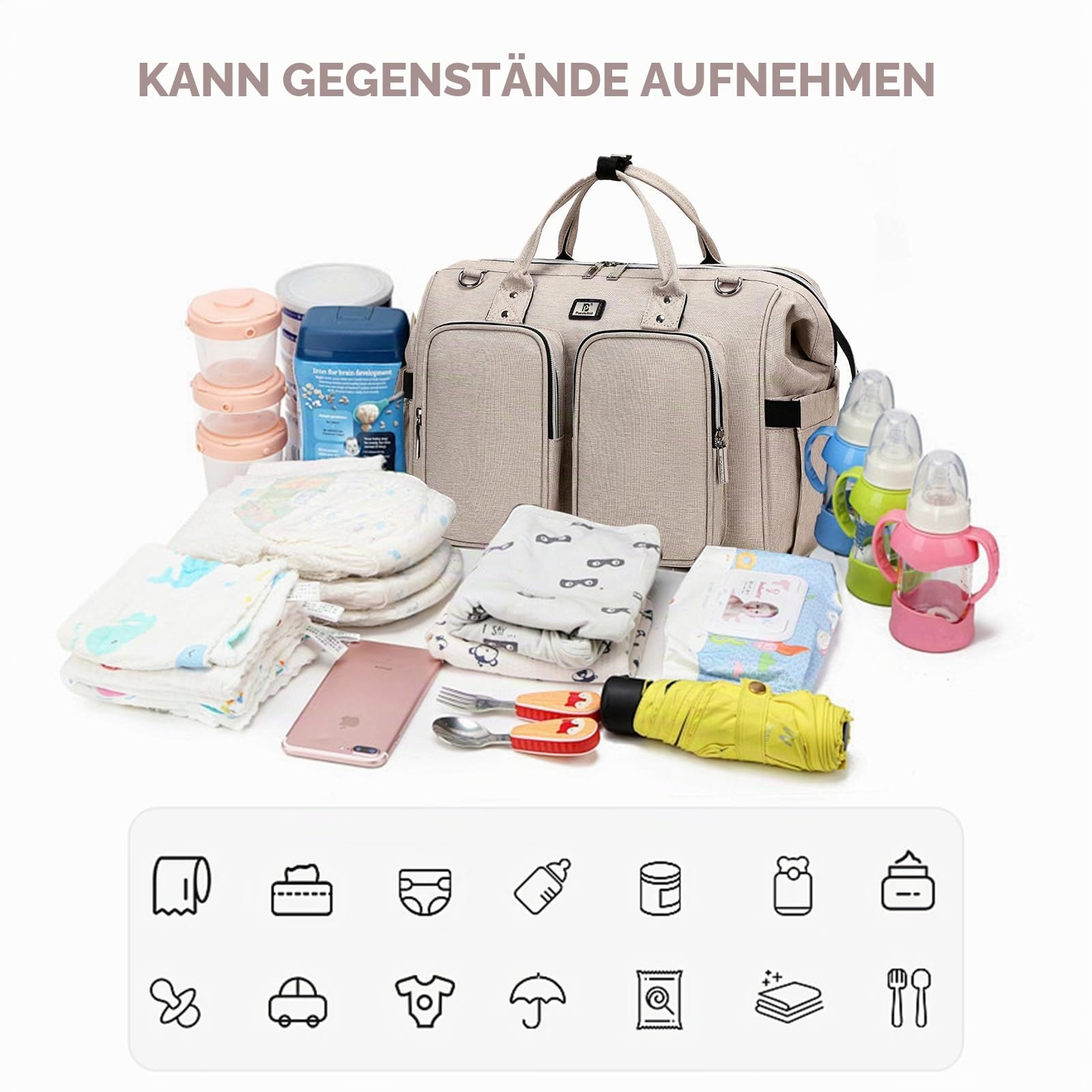 Pomelo Best Wickeltasche mit wasserdicher Wickelunterlage und 2 Kinderwagen Haken verstellbare Schultergurt multifunktionale Umhängetasche Reisetasche für Unterwegs