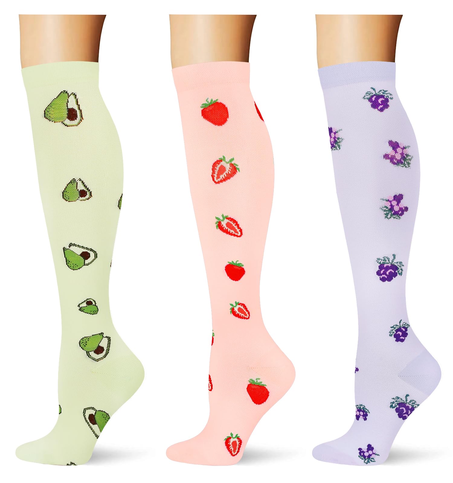 (3 pairs) Compression Socks 20-30 mmHg Long Knee High Socks for Women Men Support Athletic Travel Daily Wear
