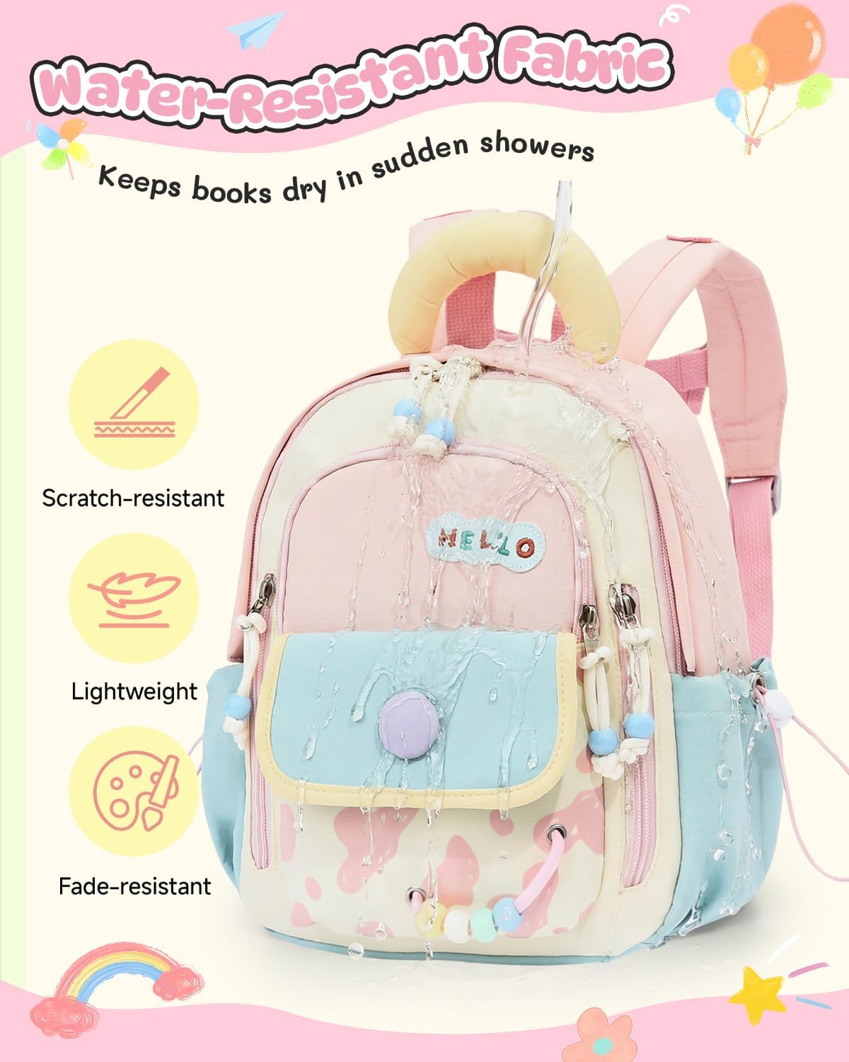 PROTAURI Sac à Dos Enfant Maternelle Fille avec Bretelles de Poitrine, Cartable Maternelle Respirant & Imperméable, Sac Enfant Maternelle Léger Macaron-Design pour 2-5 Ans, 8L, Rose Clair | Avec sangle de poitrine, imperméable, légère, respirante, ergonom