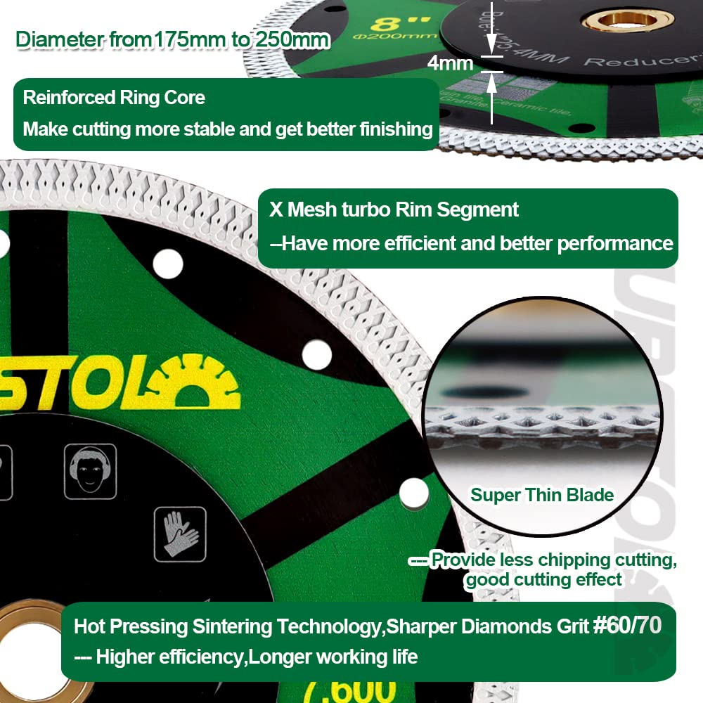 Tile Porcelain Diamond Blade - 8"/200mm Super Thin Diamond Cutting Disc Wheel,Arbor 7/8"-5/8" for Ceramic Granite,Marble Angle Grinder Tile Saw Blade