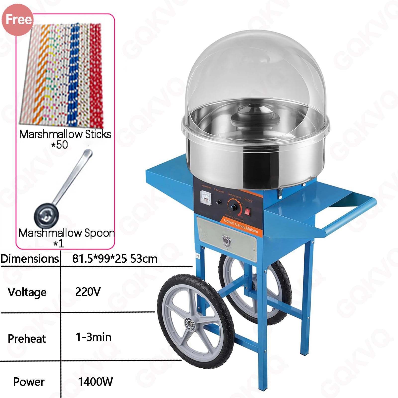Máquina de algodón de azúcar, comercial, cuenco de acero inoxidable, 980 W, fabricante profesional de algodón de azúcar para fiestas en casa y eventos