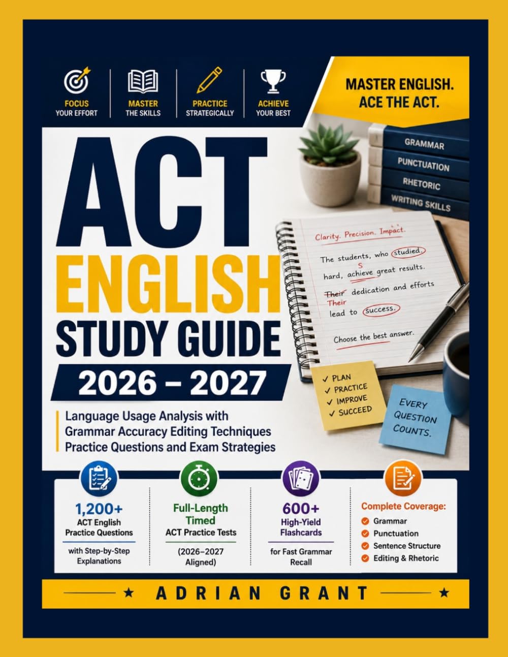 ACT ENGLISH TEST PREP 2026-2027: Language Usage Analysis with Grammar Accuracy Editing Techniques Practice Questions and Exam Strategies