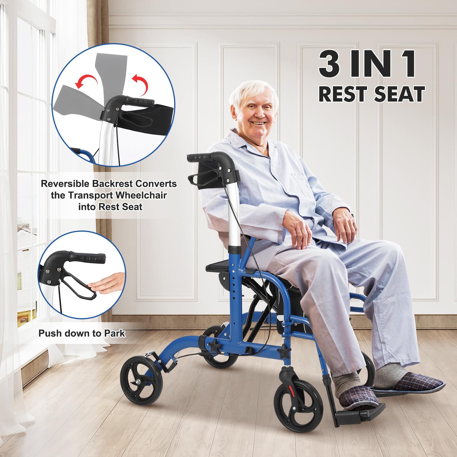 Rollator 2 in 1 Deambulatore Pieghevole Leggero Per Anziani e Adulti | Con Seduta, Schienale, Poggiapiedi e Freni, All Terrain, Portata Massima 136 kg, Mobilità Sicura