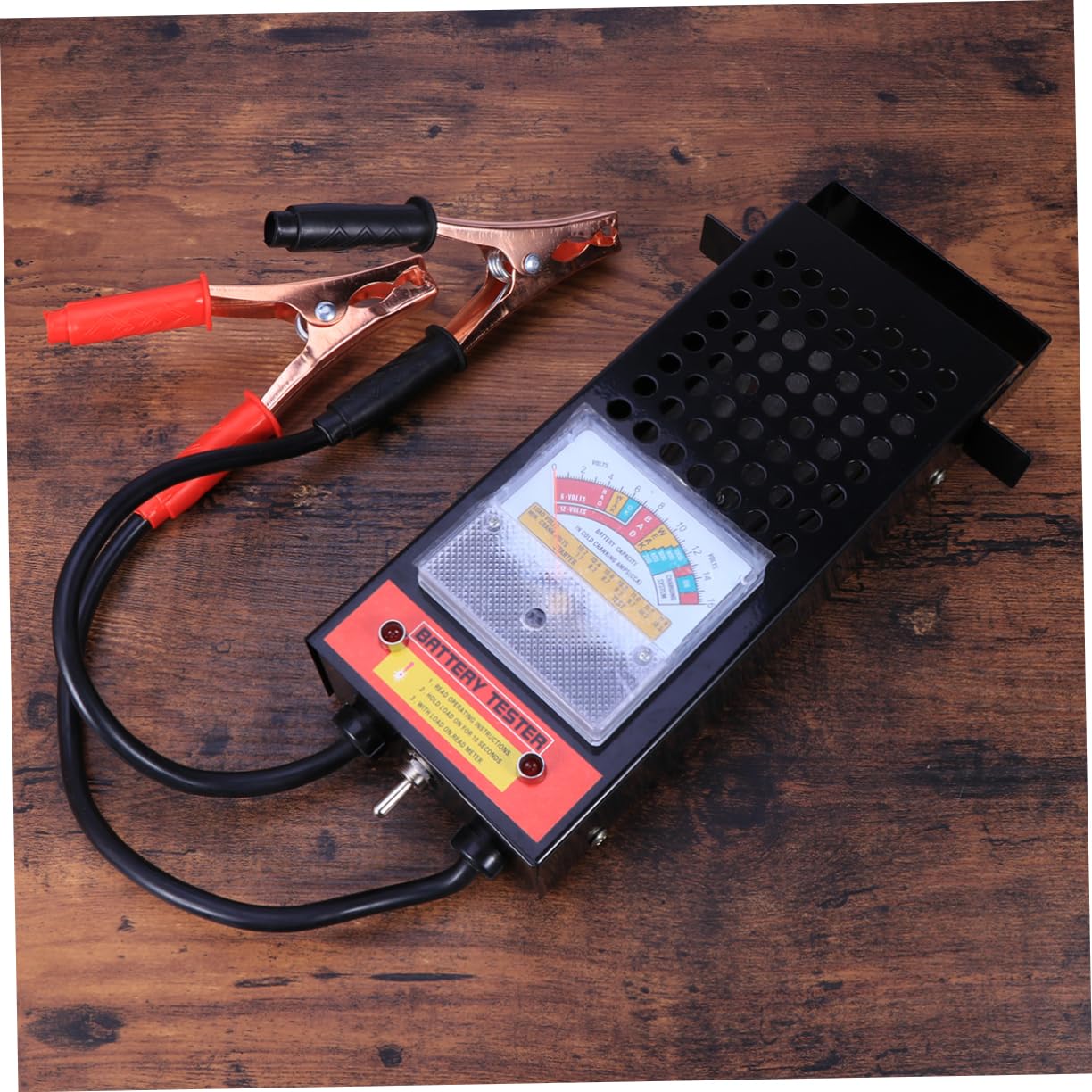 Comprobador de Batería 6-12v 100 Amperios Negro para Coche | Luz Indicadora, Pinzas Supergrip, Acero Inoxidable, Componente Electrónico, Motor de Arranque