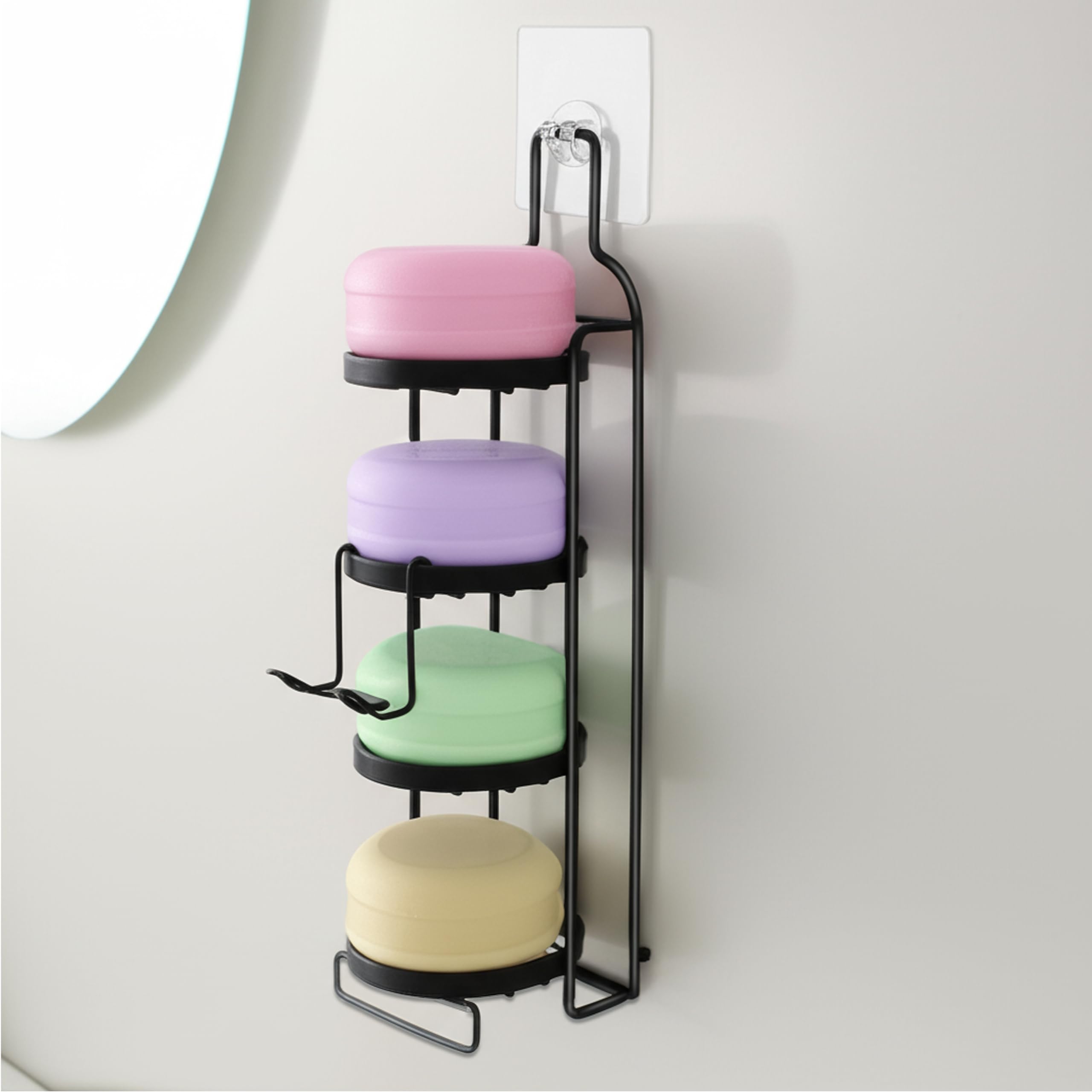4 Tier Soap Dish for Shower Wall Mounted Bar Soap Holder with Caddy Adhesive Self Adhesive Freestanding Draining
