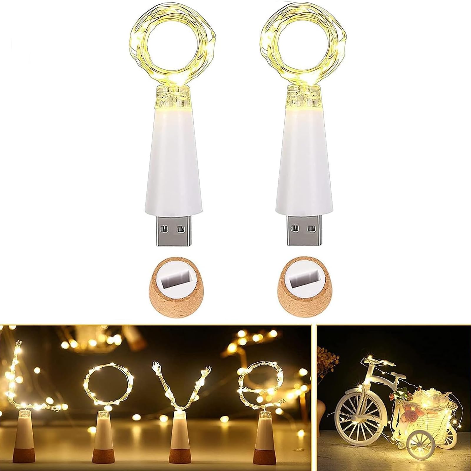 Ceepko Warm White Usb Bottle Lights Rechargeable Waterproof Wine Bottles String Lights 59 Inch 15 Leds Cork Fairy Lights For Bottles Diy Party Christmas Decorations
