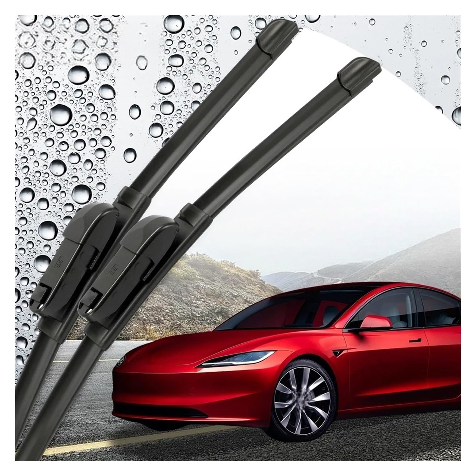 spazzole tergicristallo per auto Tergicristallo per Tesla per modello 3 2017-2026 Spazzole tergicristallo anteriori in gomma e silicone Parabrezza(Left-hand drive,Rubber wiper)
