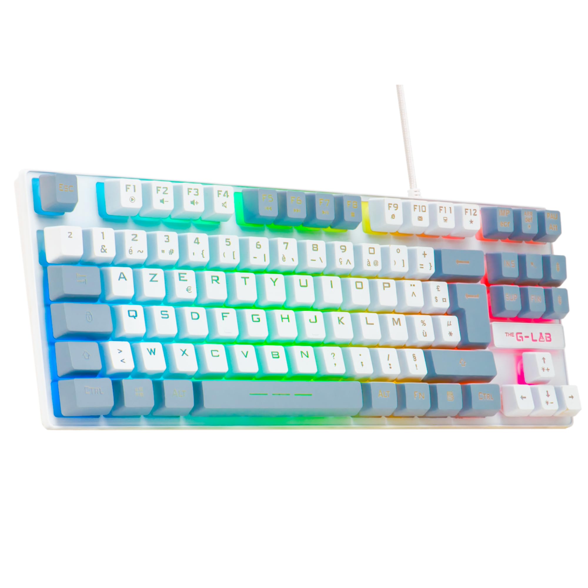 The G-Lab - Keyz Caesium TKL - TKL 87 Keys Wired USB AZERTY Gamer Keyboard, Customizable RGB 15 Macros - Compact Gaming Keyboard for PC/PS4/PS5/XBOX - (White-Grey)