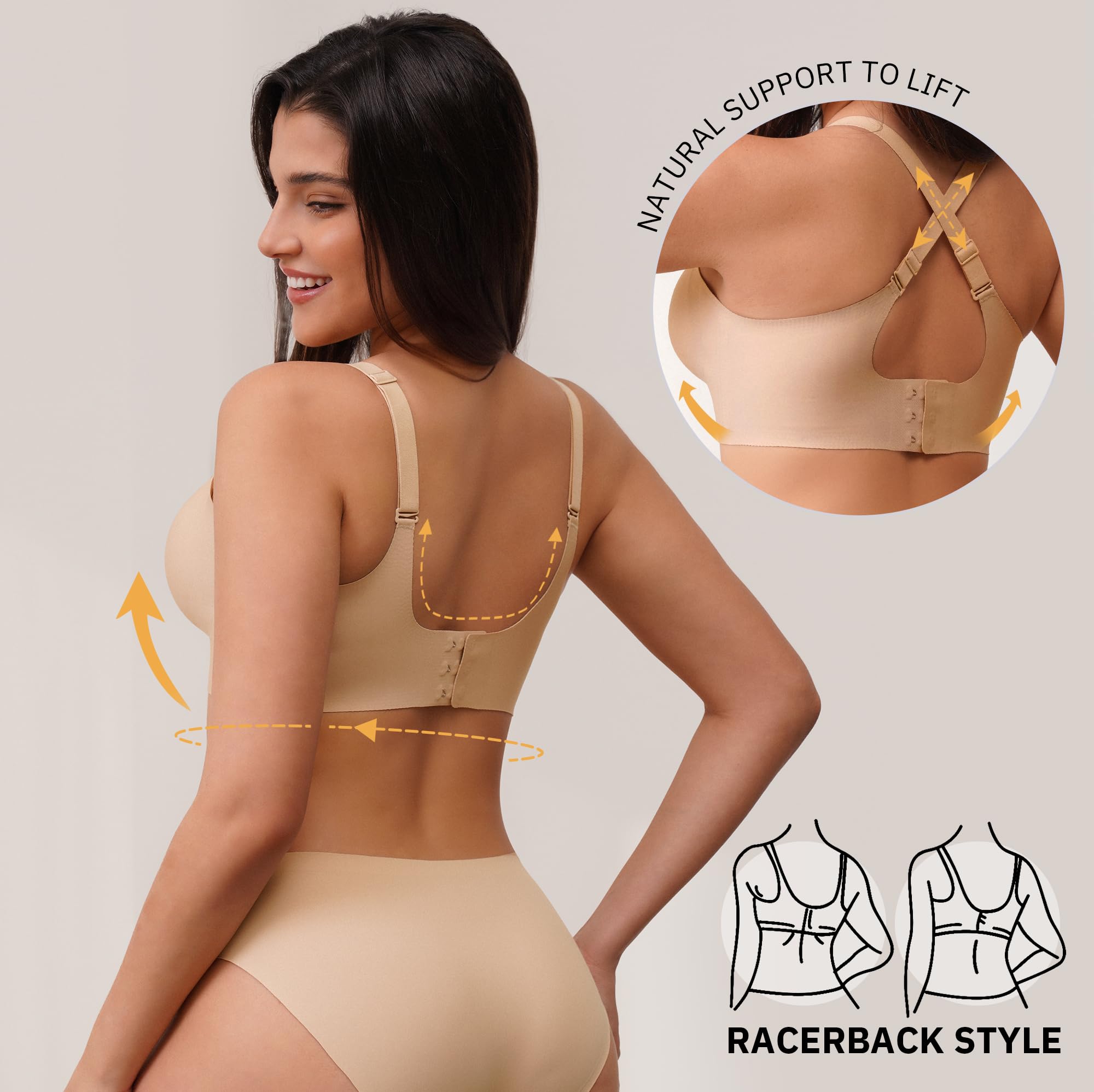 CLOSEMATE Reggiseno Senza Ferretto Reggiseni Donna con Scollatura a V Comfort Brassiere Bralette Elasticizzato Push Up Seamless Bras