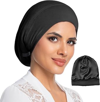 100% Mulberry Silk Lined Bonnet for Sleeping Women - Adjustable Anti-Frizz Curly Hair Wrap for Braids, Natural Hair