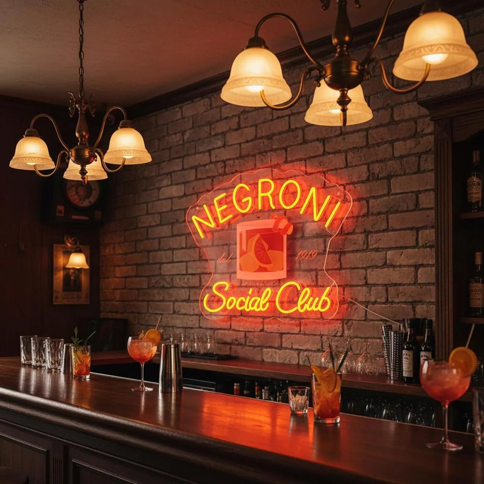 Negroni Social Club Targa LED Neon – Decorazione da parete retrò per cocktail per bar e home bar, regalo per gli amanti del Negroni e barkeeper
