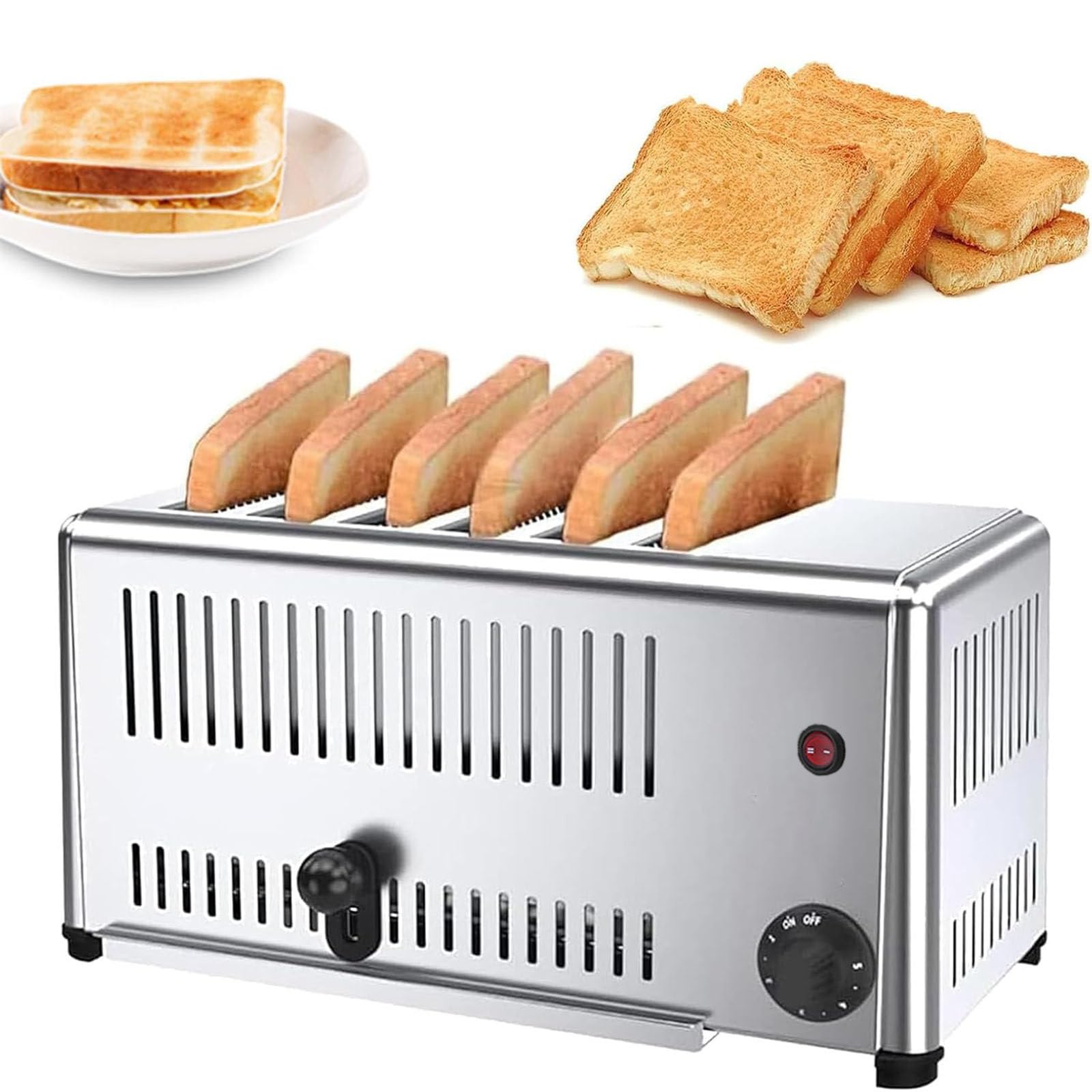 Tostadora 6 Piezas, Máquina para Hornear Pan con Ranura Extra Ancha y Temporizador Adecuado para Bagel, Pan, Tostadora con Bandeja para Migas Extraíble de Acero Inoxidable 1680W