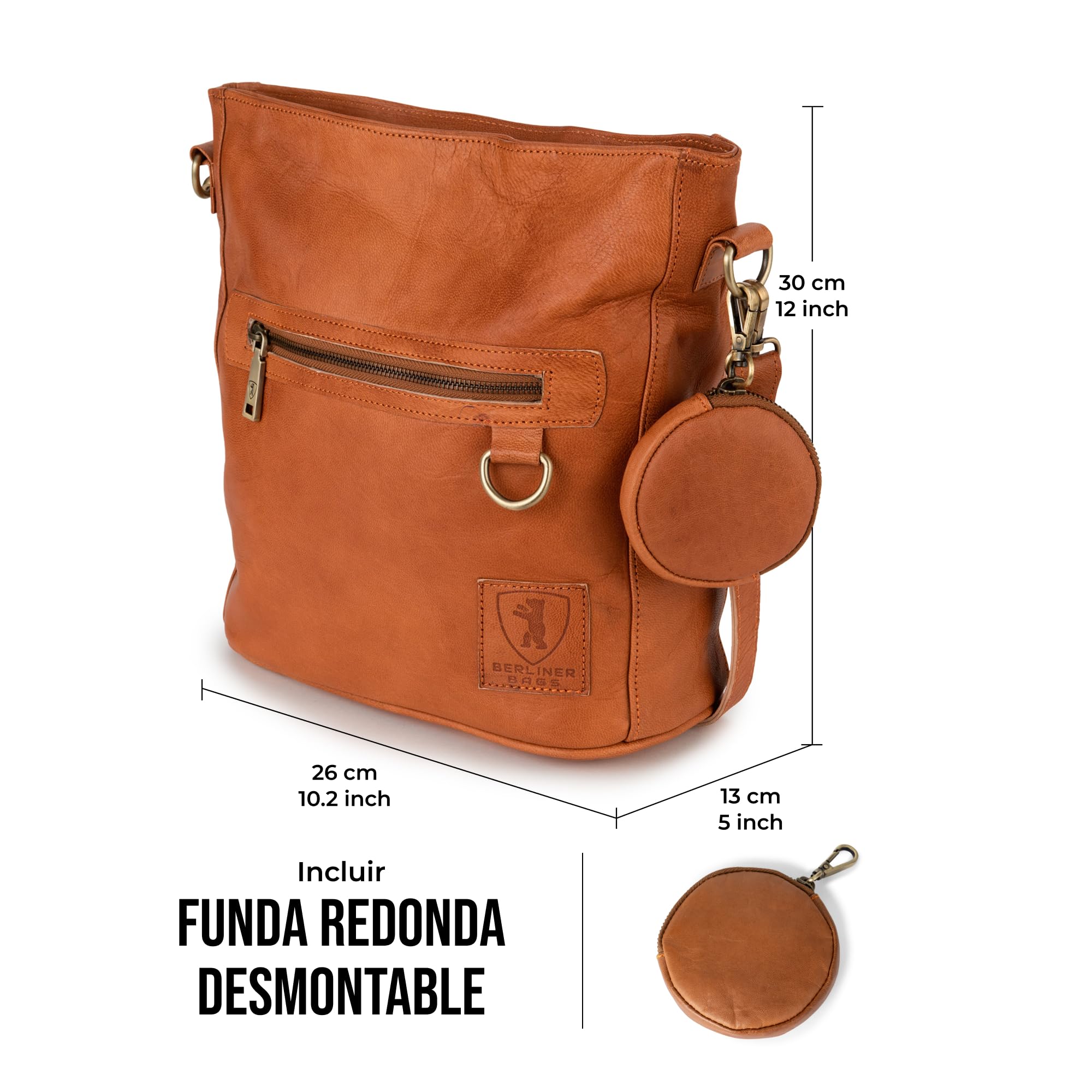 Berliner Bags Siena Bolso Bandolera Hobo Mujer Piel Auténtica Mediano YKK