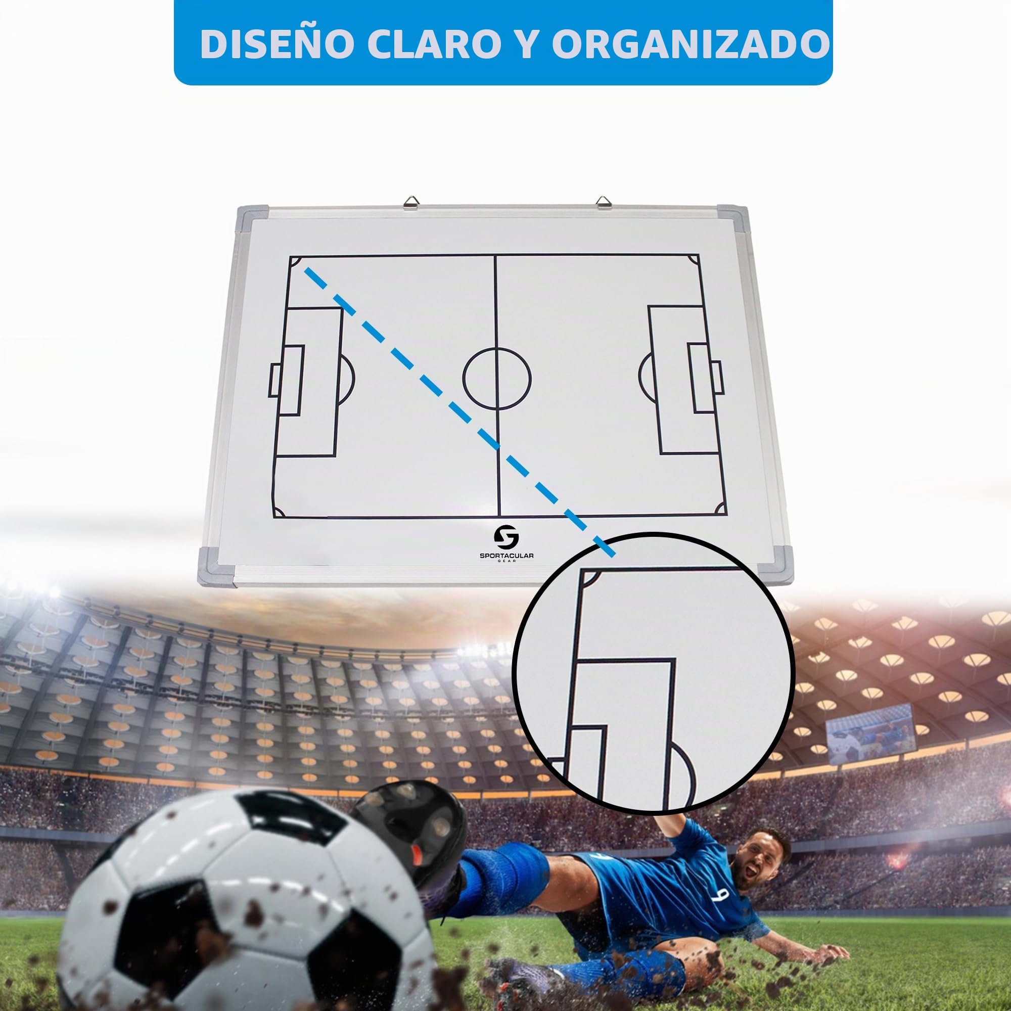 Pizarra táctica de fútbol con accesorios | Coachboard Professional | Marco de aluminio estable