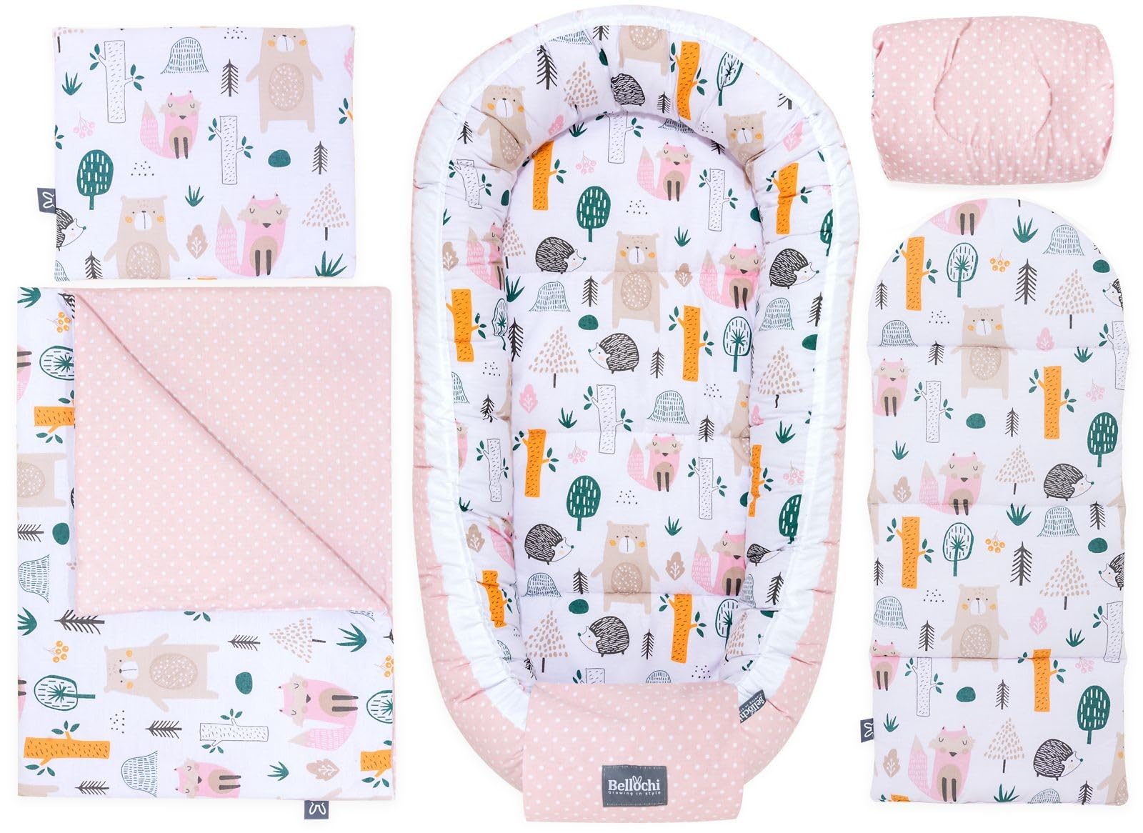 Set Nido Neonato Bellochi 5 Pezzi - Cotone 100%, Riduttore Lettino 90x60 Cm, Cuscino E Copertina - Foto 6