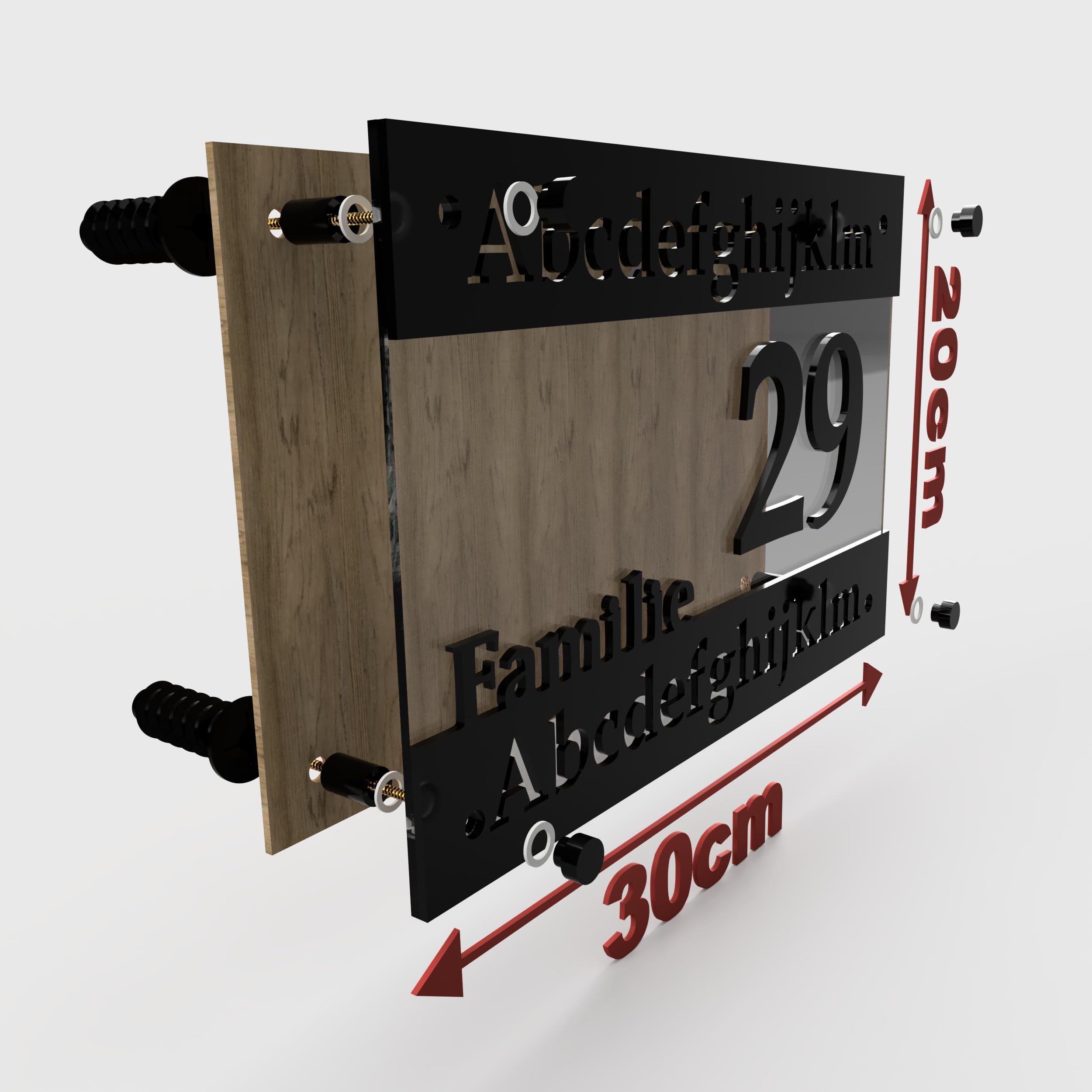 Hausnummern hausnummernschild schwarz schild Adressschild haus hauswand personalisiert acrylglass 3d individuelles design (Eiche mit Streifen, 20x30cm)