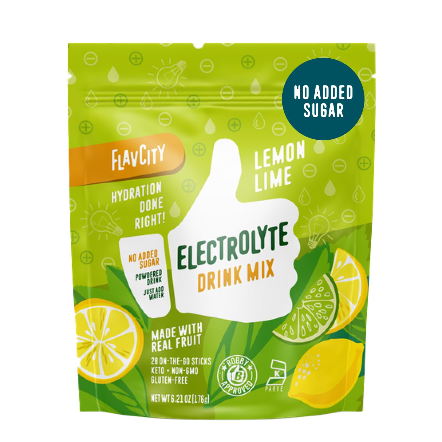FlavCityLemon Lime Electrolytes Powder Packets - 28 Hydration Packets - No Added Sugar - Hydration Powder with Real Fruit & Unrefined Sea Salt - Keto & Gluten-Free (28 Stick Packs)