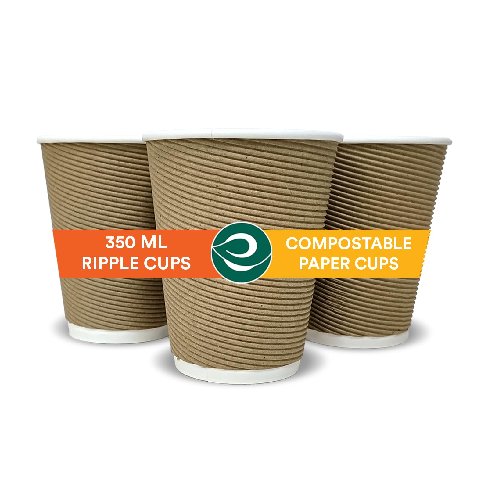 ECO SOUL[350 ml, 100 Count ] Disposable Ripple Paper Cups | Eco-Friendly & Biodegradable Hot Cups | Use & Throw Party Glasses | Ideal for Tea & Coffee |530 GSM