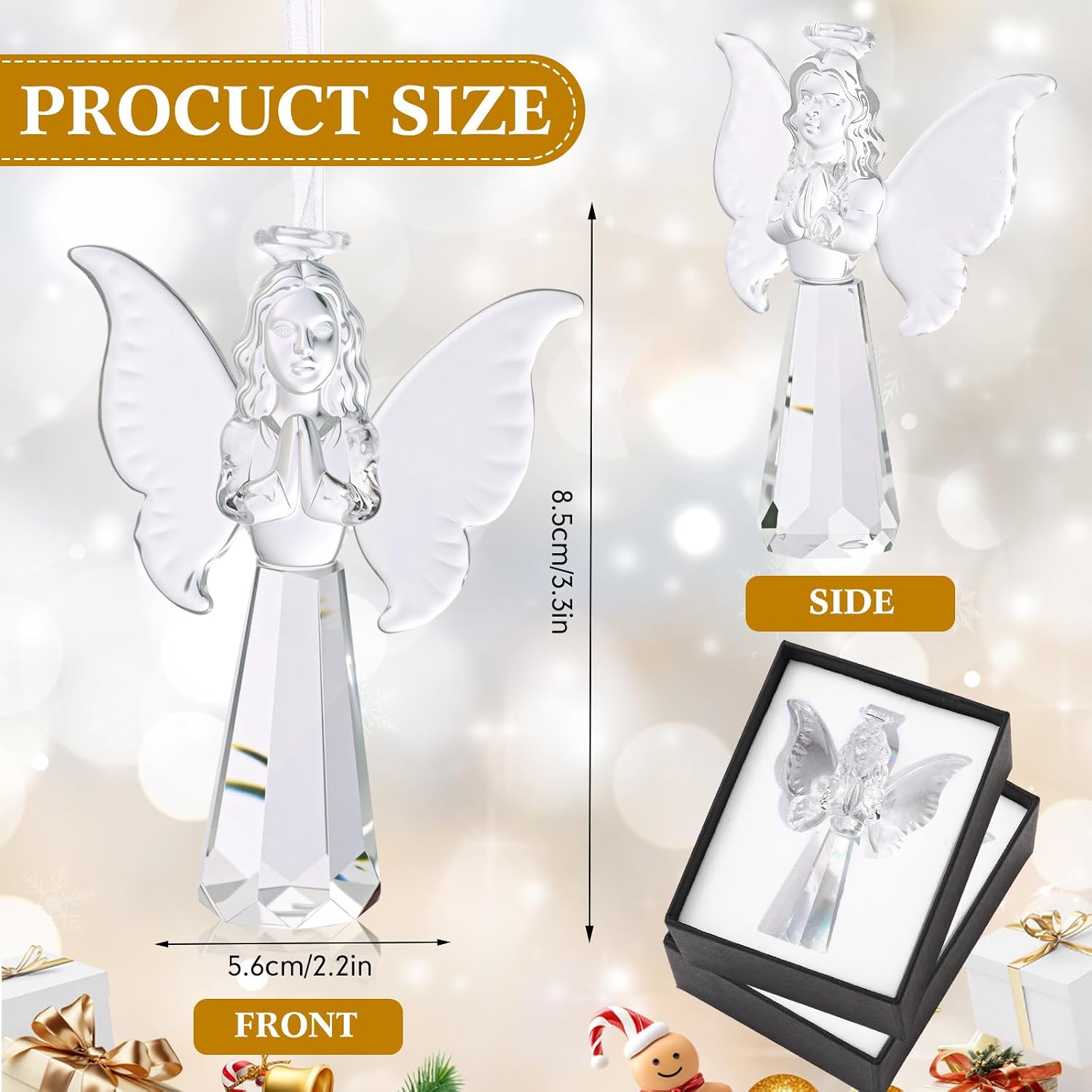 CroBlissful 6 Pcs Crystal Angel Figurine Christmas Tree Ornaments Glass Guardian Angel Ornaments Home Decor for Christmas in July Mom Women Men Christian Blessing(Delicate)
