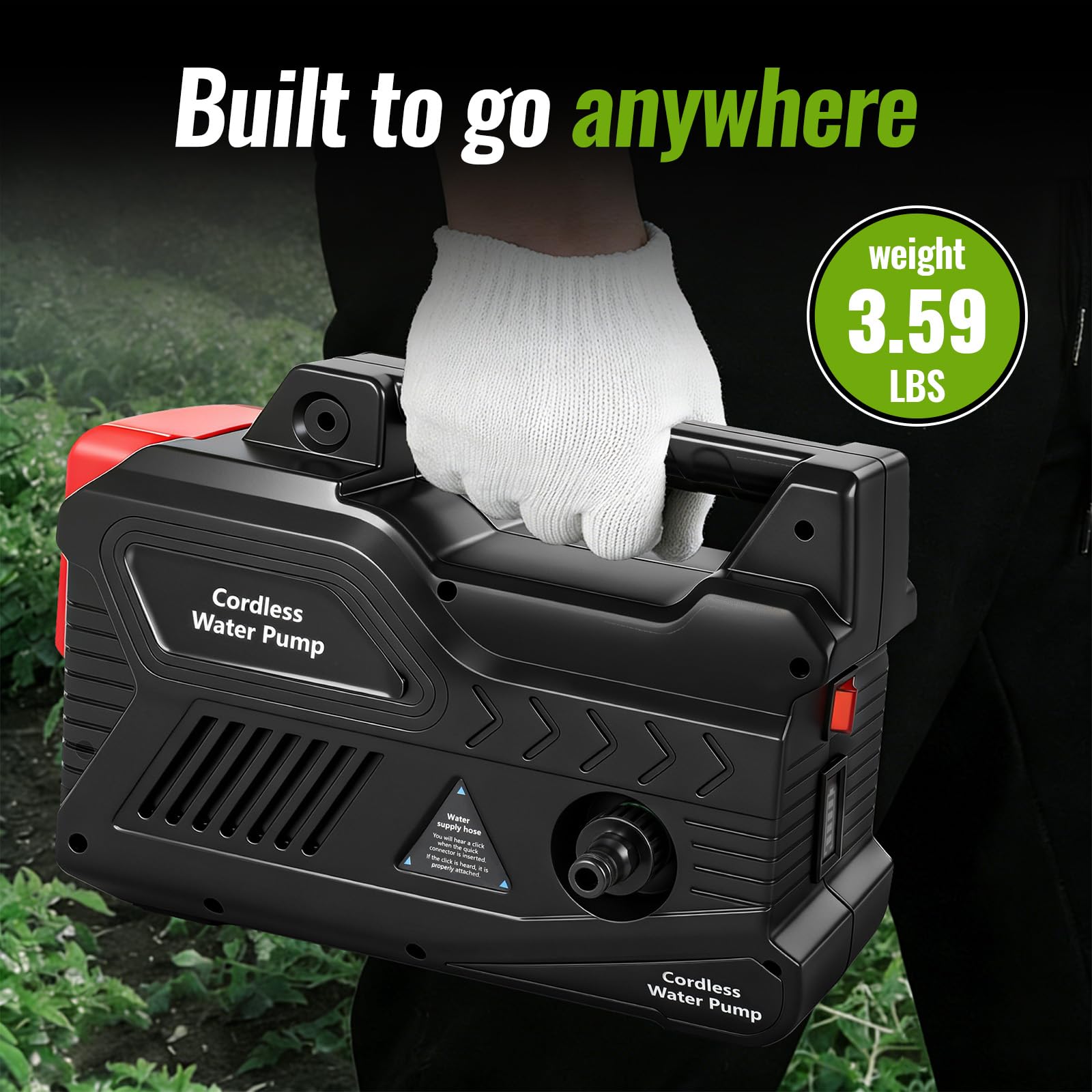 Roadtime Pompa dell'acqua per batteria Makita da 18 V (senza batteria), pompa da giardino senza fili, pompa autoadescante portatile, pompa di irrigazione da 150 W con tubo di uscita dell'acqua da 10 m