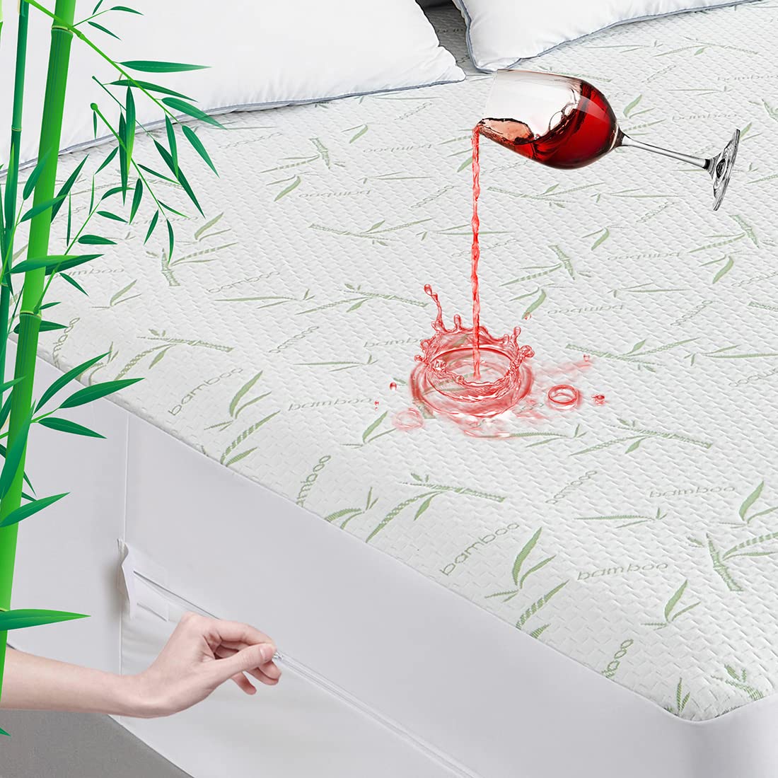 Twin XL Bamboo Mattress Encasement?Waterproof Zippered Mattress Protector 3D Air Fabric Breathable Cooling Mattress Cover Smooth Soft Noiseless Washable, Fitting 5''-13''Deep Mattress