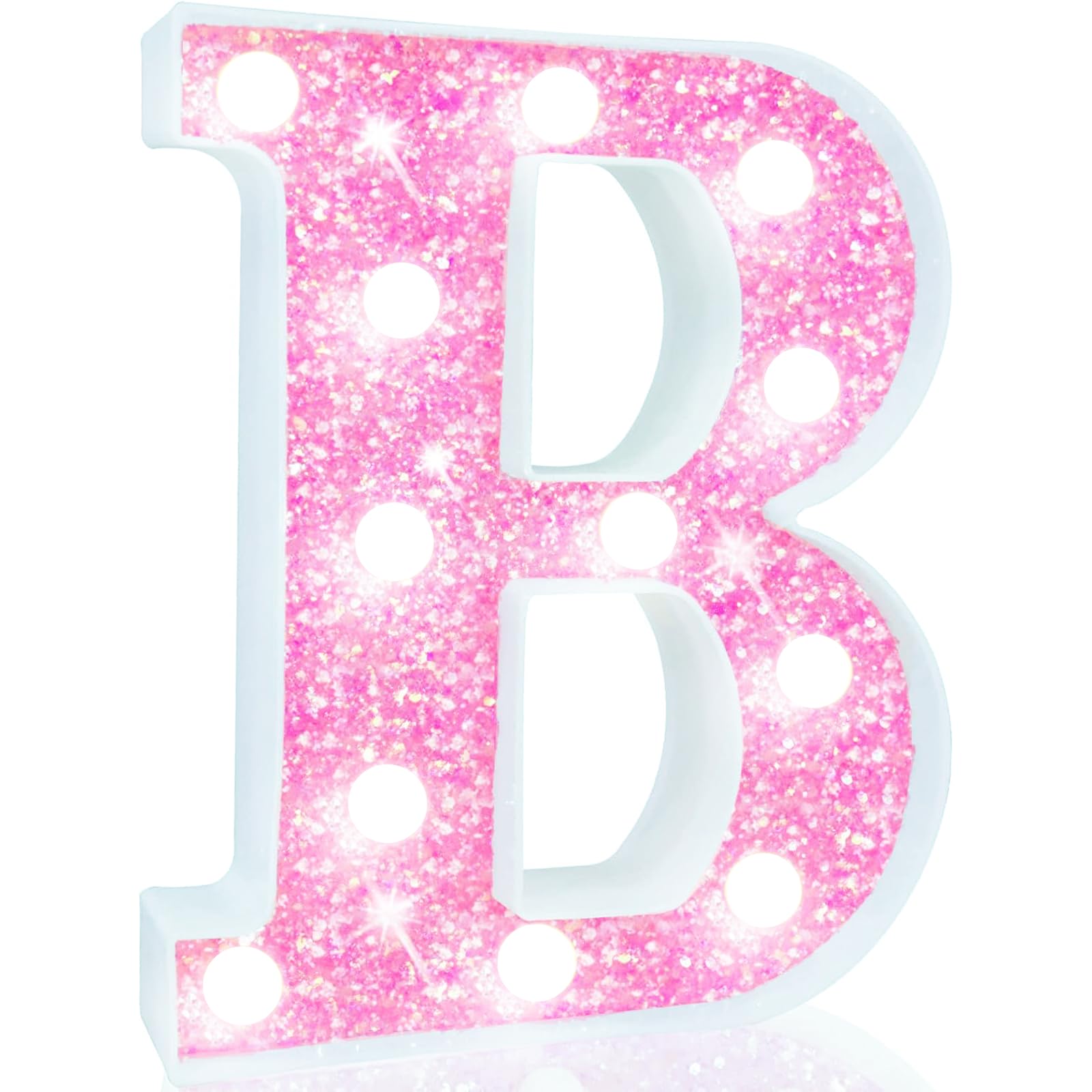 Pooqla LED Marquee Letter Lights, Light Up Pink Letters Glitter Letter Sign for Girls Gifts, Battery Powered for Night Light Birthday Party Wedding Home Bar Christmas Decoration, Cool White Pink B