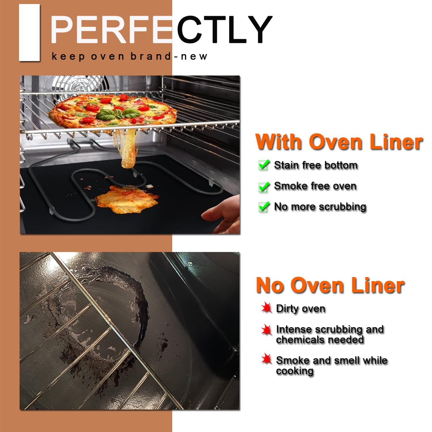 Forros de horno para la parte inferior del horno, paquete de 5 alfombrillas grandes y resistentes, 17 x 25 pulgadas, revestimiento antiadherente reutilizable para eléctricos, gas, hornos tostadores