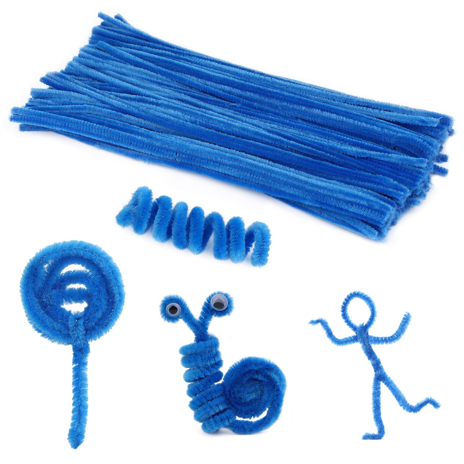 100 Pcs Pipe Cleaners Craft, Lake Blue Pipe Cleaners Bulk, Chenille Stem