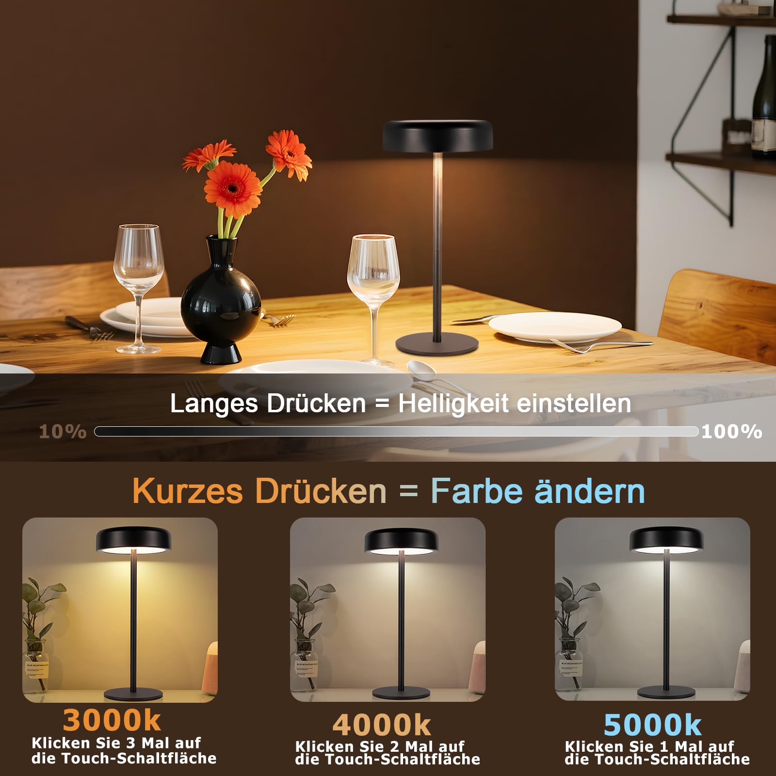 meoaow Zonnebatterijtavollamp, nachtverlichting, draadloze LED