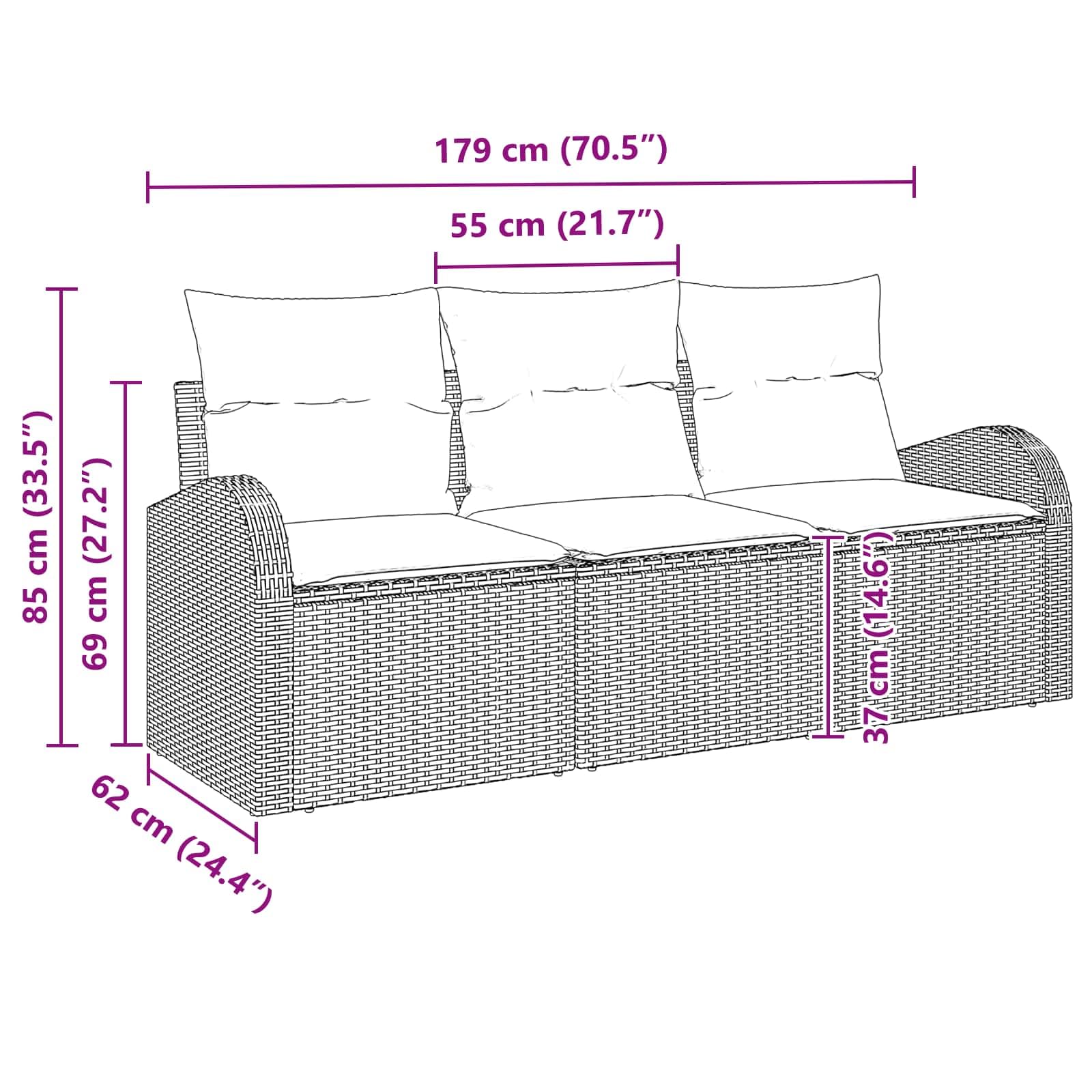 Ensemble de Canapé de Jardin 3 Pièces en Poly Rotin Marron et Rouge, Salon de Jardin Modulable avec Rangement, Mobilier d'Extérieur pour Terrasse et Patio