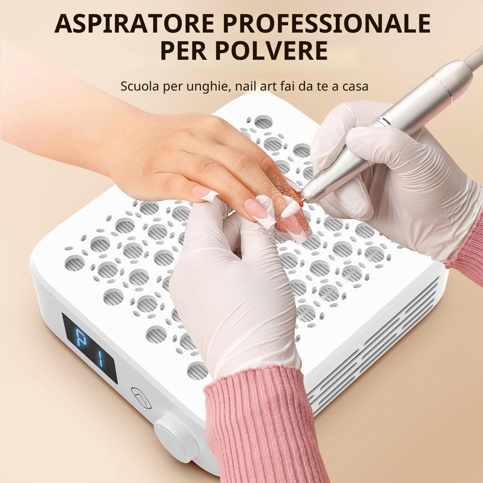 ZIZZON Aspirapolvere compatto per principianti con filtro riutilizzabile, potente strumento per manicure e pedicure per unghie acriliche, uso domestico o salone