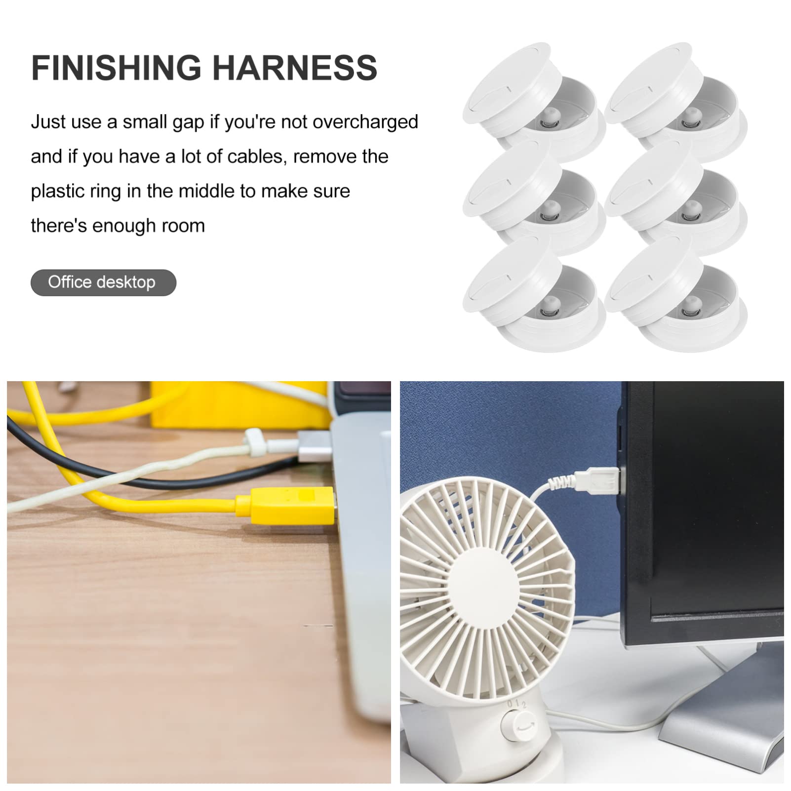 Balacoo Desk Grommet 6pcs Cable Hole Cover 50mm Wire Organizer for Office and Home