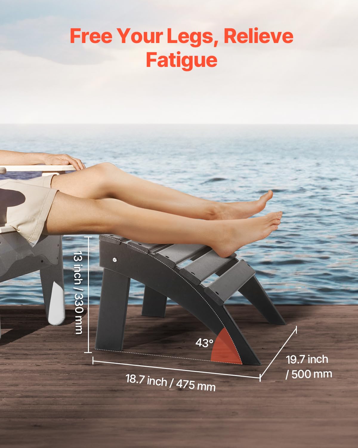 VEVOR Repose-pieds Pliable Adirondack, 475x500x330 mm, en PEHD, Résistant aux Intempéries pour Chaise Adirondack, Montage Facile, pour Extérieur, Patio, Porche, Piscine, Pelouse, Arrière-cour, Noir