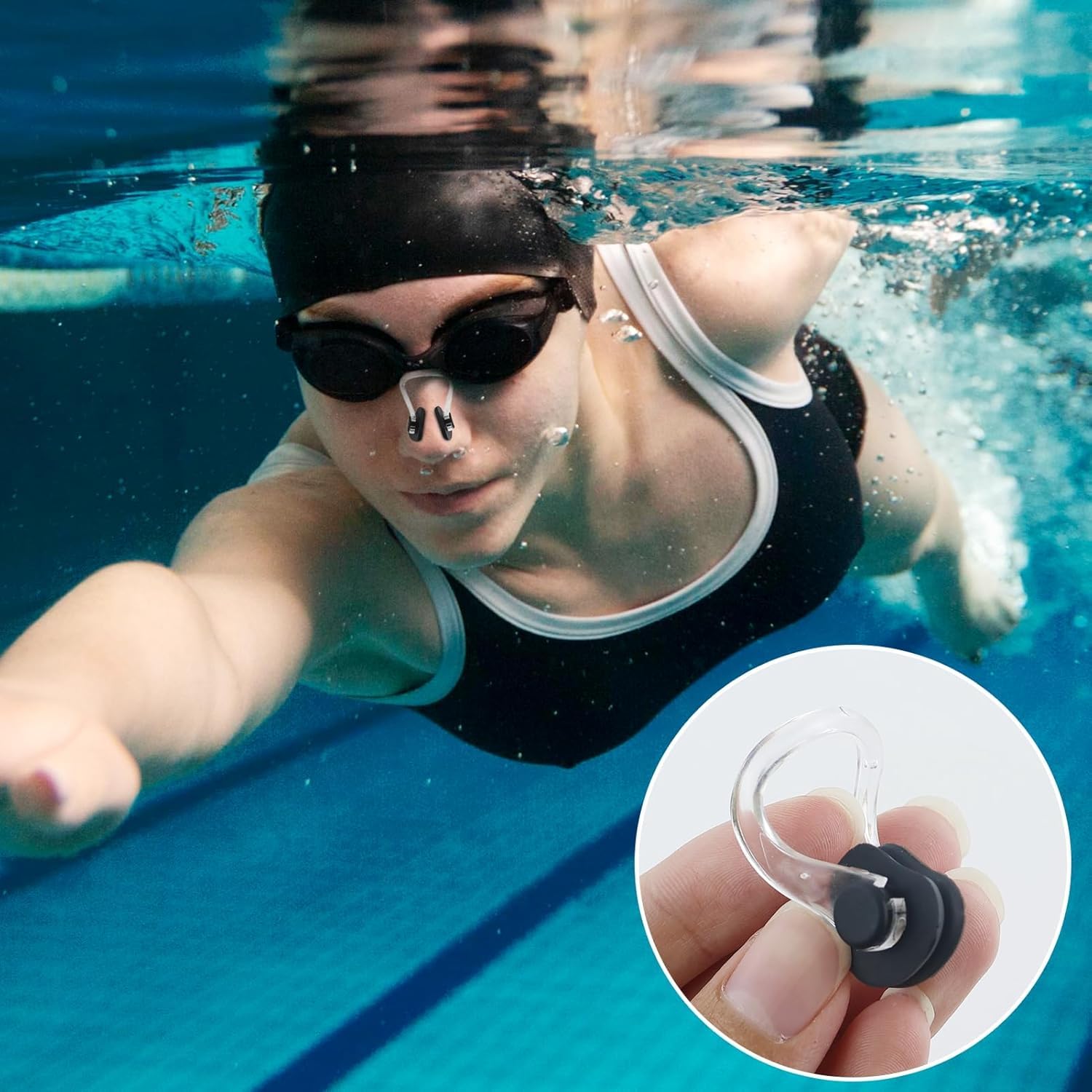 10 Pezzi clip per nuoto nasale, tappanaso nuoto sincronizzato, tappanaso per piscina bambina, con 1 paio di tappi per le orecchie, per nuotatori, principianti, adulti